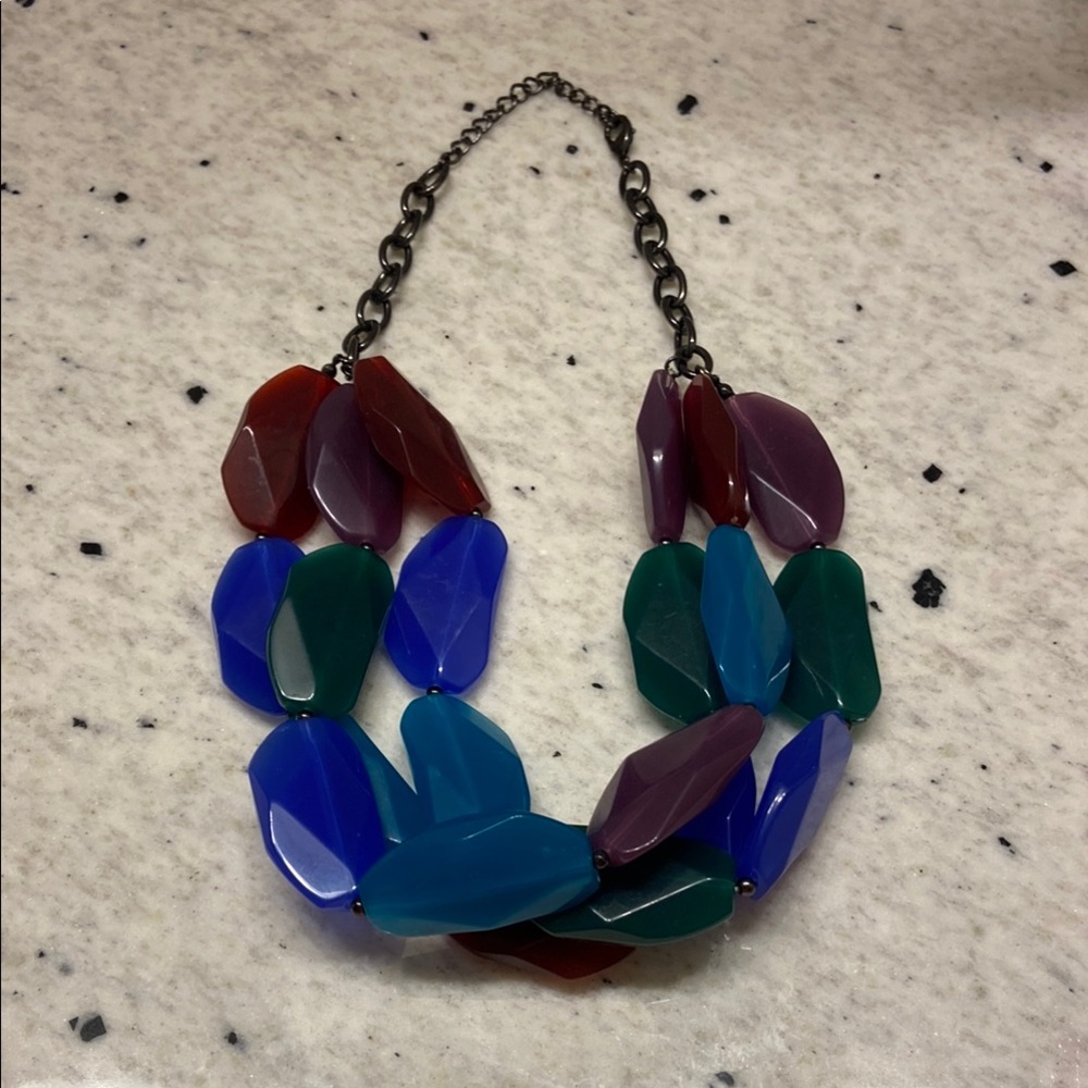 Multicolor Three strand multi color chunky faux stone Statement Necklace
